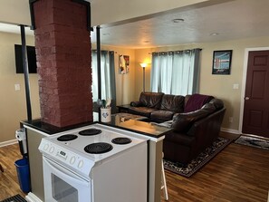 kitchen looking into living area