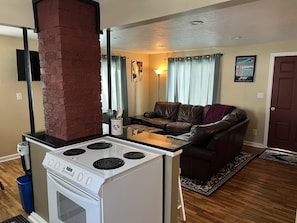 kitchen looking into living area