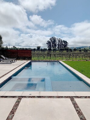 Outdoor private pool and in-pool hot tub