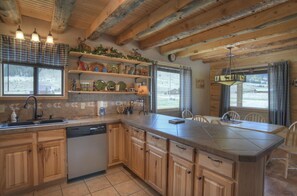 Fully stocked kitchen.