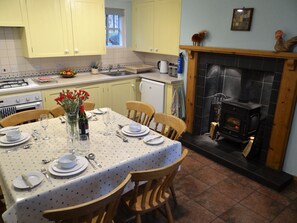 Kitchen with wood-burning stove