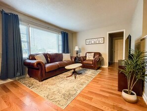 The open family room is located right off the kitchen