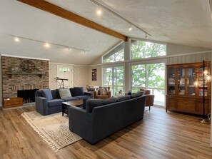Living Room | China Cabinet Stocked with Books and Games for Adults and Children