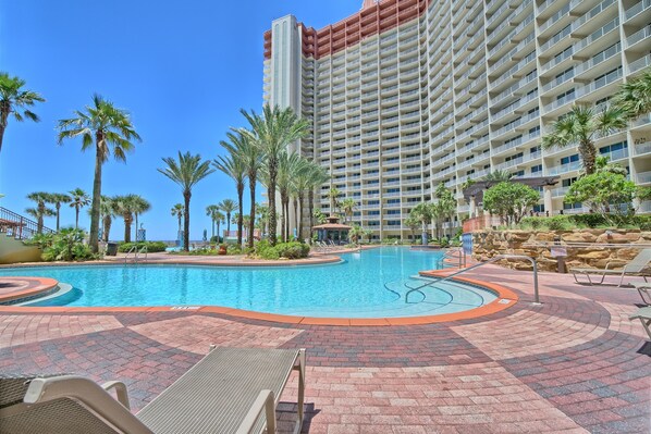 Plenty of chairs to enjoy the pool
