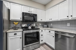Fully stocked kitchen.