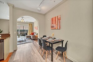 Indoor dining area and open-concept kitchen
