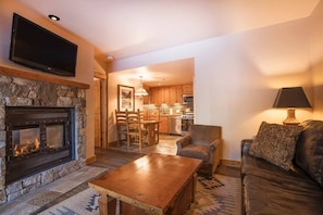 Stone fireplace living room