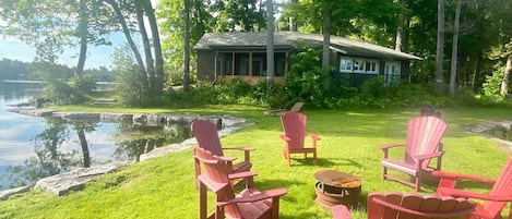 Fire pit peninsula surrounded with water  