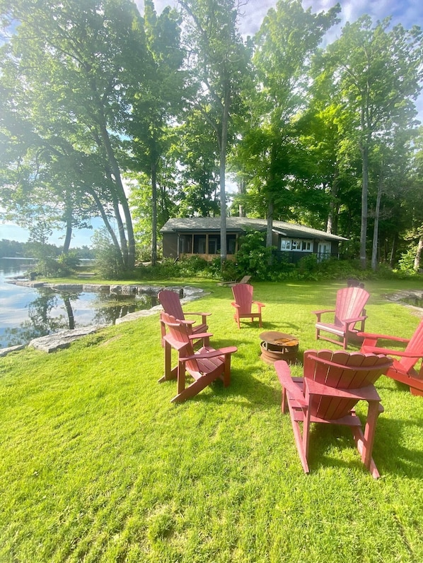 Fire pit peninsula surrounded with water  