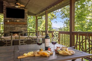 Dining table on main level back deck