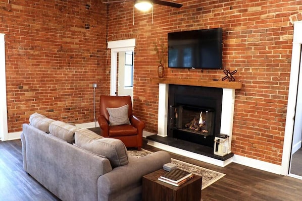 Main living area with gas fire place