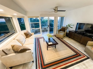 Living room (view from kitchen) - Couch is a pull out memory foam bed.