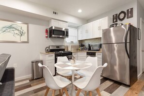 Compact,but well stocked kitchen has all modern appliances for your carefree stay. 