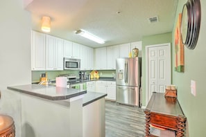 Well-Equipped Kitchen | 2nd-Floor Condo | Access to Community Amenities