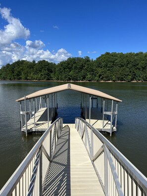 fully covered dock with boat slip