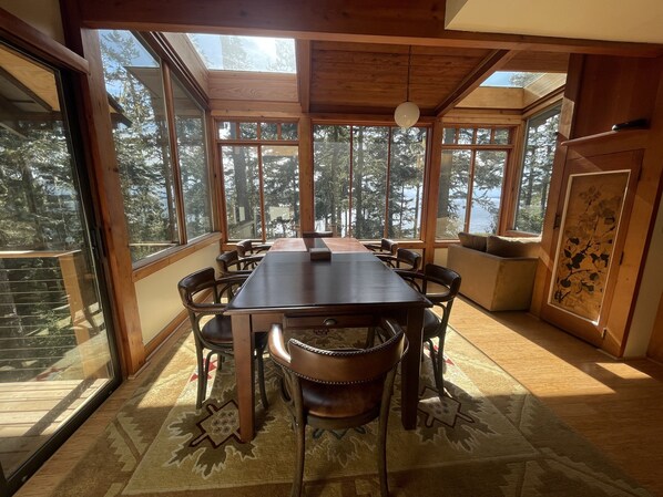 Dining area overlooking MacKaye Harbor