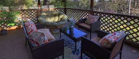 Enjoy the beautiful Mountain Views from our relaxing covered sundeck!