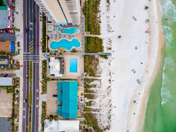 The beachfront pool and bathrooms make beach days EASY for the family!