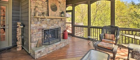 Enclosed deck with fireplace