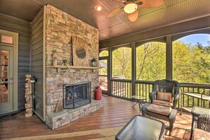 Enclosed deck with fireplace