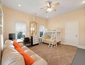 Ceiling Fan, Furniture, Indoors, Chair, Bedroom