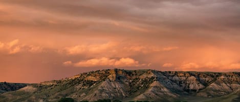 View from the porch of the foothills at sunset.