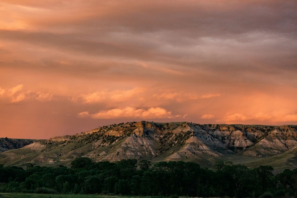 View from the porch of the foothills at sunset.