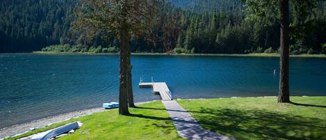 View of the lake and dock from the back deck.