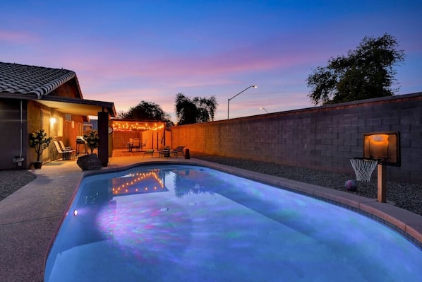 Outdoor pool with pool light