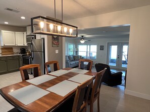 Open concept living room, dining room, and kitchen.