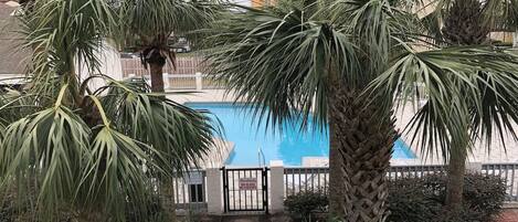 View of the pool from the balcony.