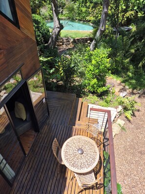 Looking down from upstairs balcony