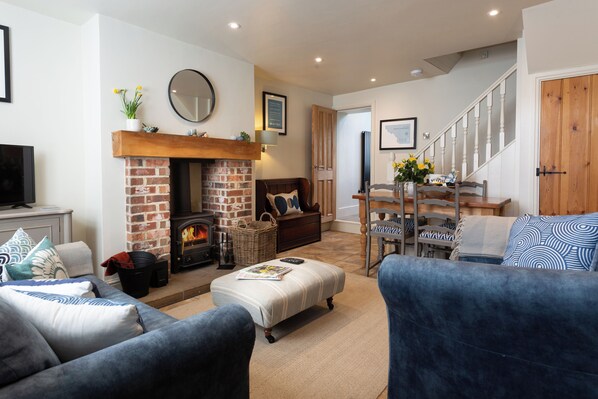Cosy lounge with log burning stove