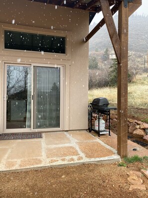 grill for two on covered porch any time of year