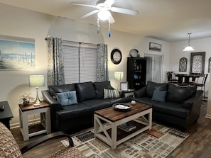 Living Room with Leather Couch & Loveseat