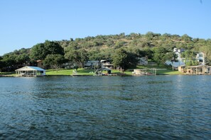 House in center, lakefront at foot of Sandy Mt. 