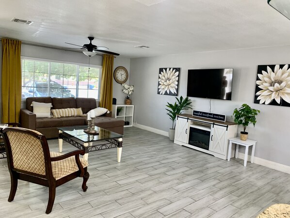 Living room with electric fireplace 