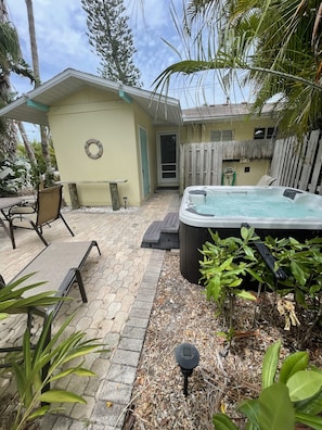 Private hot tub with outdoor shower 