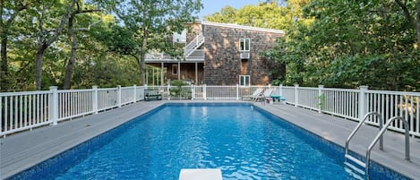 Beautiful heated pool with diving board