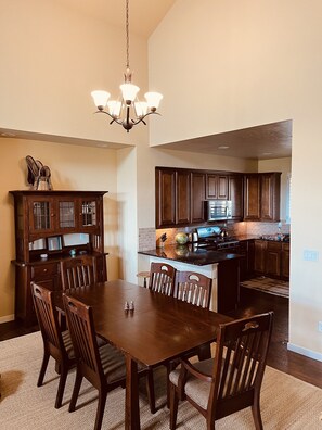 Dining table and kitchen