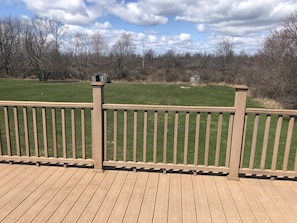 View of yard from back deck. 