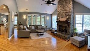 family room with cozy gas fireplace