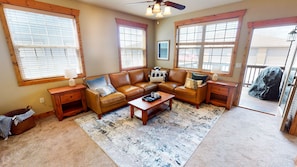 Living room with comfy leather sectional