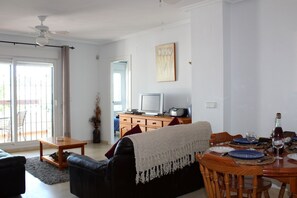 Bright and spacious living room and dining area