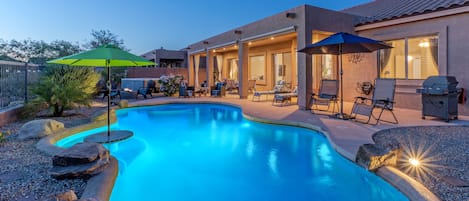 Welcome to DESERT SUNSET, our 4 BR, 2 BA, one story home with private pool and hot tub.