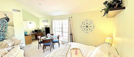 Vaulted ceilings with a skylight add to the charm and roominess. 