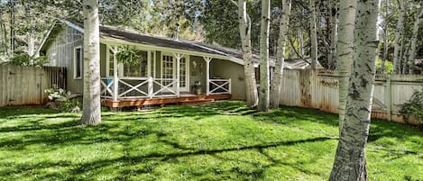 Summer view of the front of the home