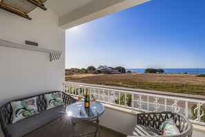 Balcony with outdoor furniture and amazing sea views