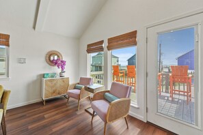 Grab a game for the games cabinet or play a game of checkers in this sunny spot!