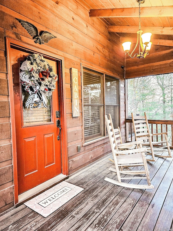 Front porch with rocking chairs